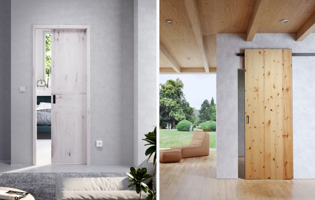 Links Tür und Boden in kalten, rechts in warmen Farben.